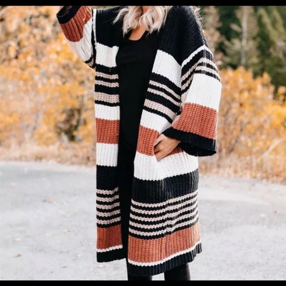 SOLD OUT Boho Striped Long Cardigan Knit Duster Sweater - Picture 4 of 14